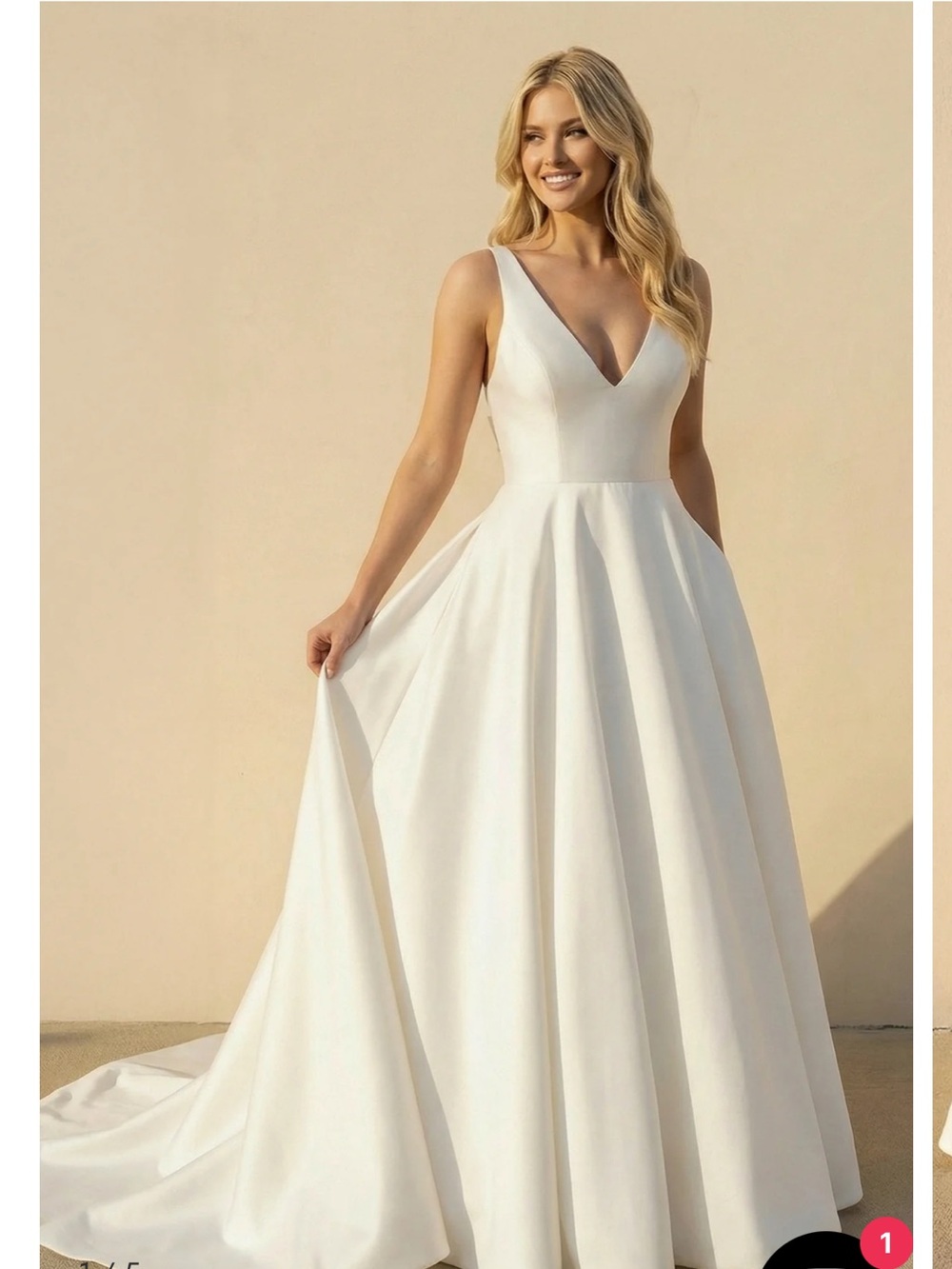 V-Neck Ivory A-Line Wedding Dress